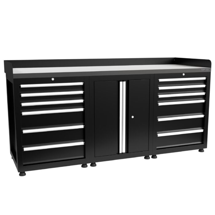 Kraftmeister banco da lavoro 12 cassetti 2 porte Acciao Inox 200 cm nero