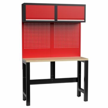 Kraftmeister Standard banco di lavoro con 2 armadi a muro compensato 136 cm rosso