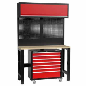 Kraftmeister Standard banco di lavoro con armadio a muro e carrello porta attrezzi compensato 136 cm rosso