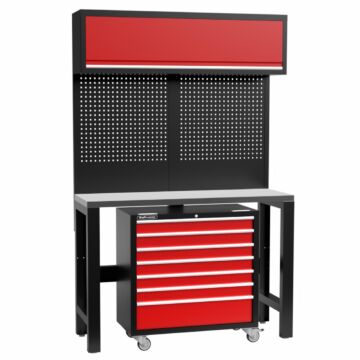 Kraftmeister Standard banco di lavoro con armadio a muro e carrello porta attrezzi inox 136 cm rosso