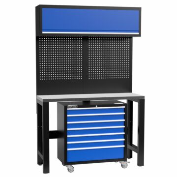 Kraftmeister Standard banco di lavoro con armadio a muro e carrello porta attrezzi inox 136 cm blu