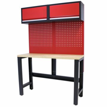 Kraftmeister Standard banco di lavoro con 2 armadi a muro compensato 136 cm rosso