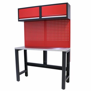 Kraftmeister Standard banco di lavoro con 2 armadi a muro inox 136 cm rosso